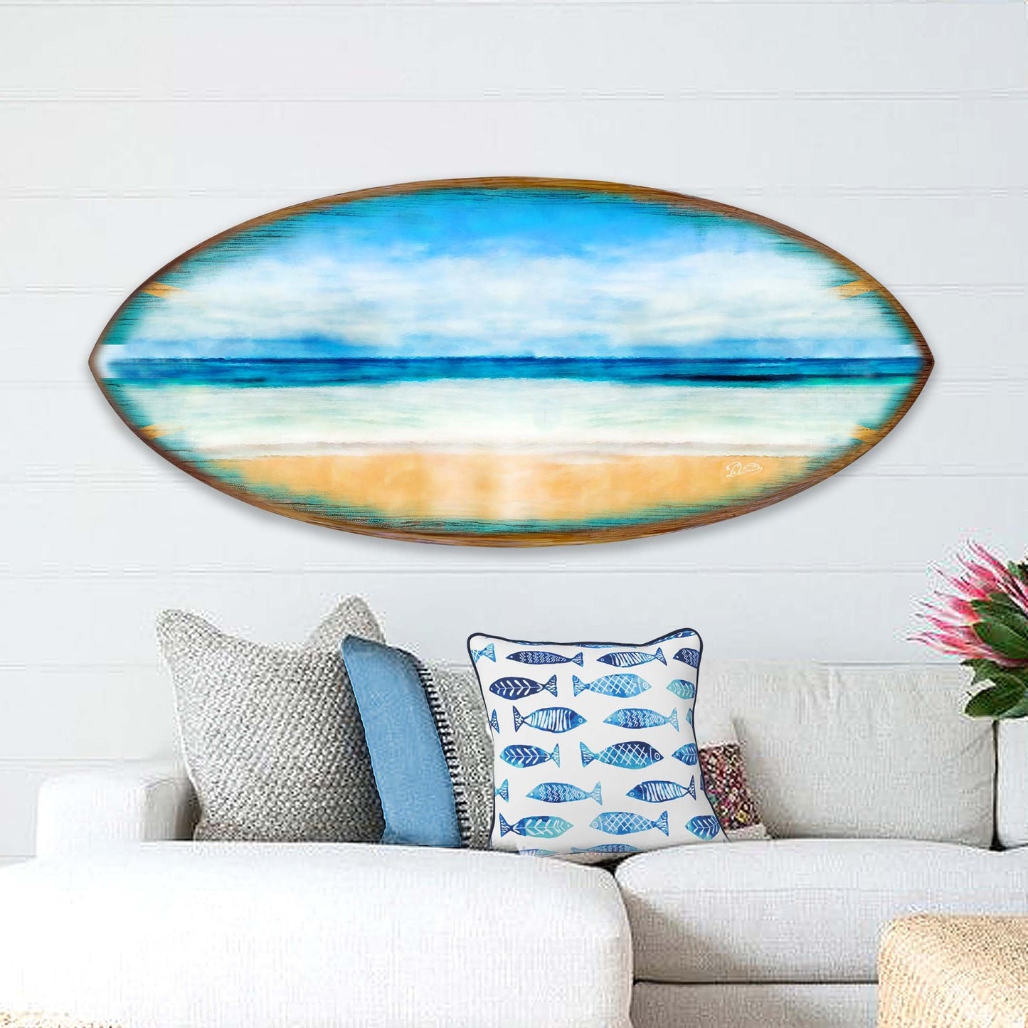 Ocean View Surfboard Coastal Wall Art by G. DeBrekht - Coastal Holiday Decor - 8490130HS