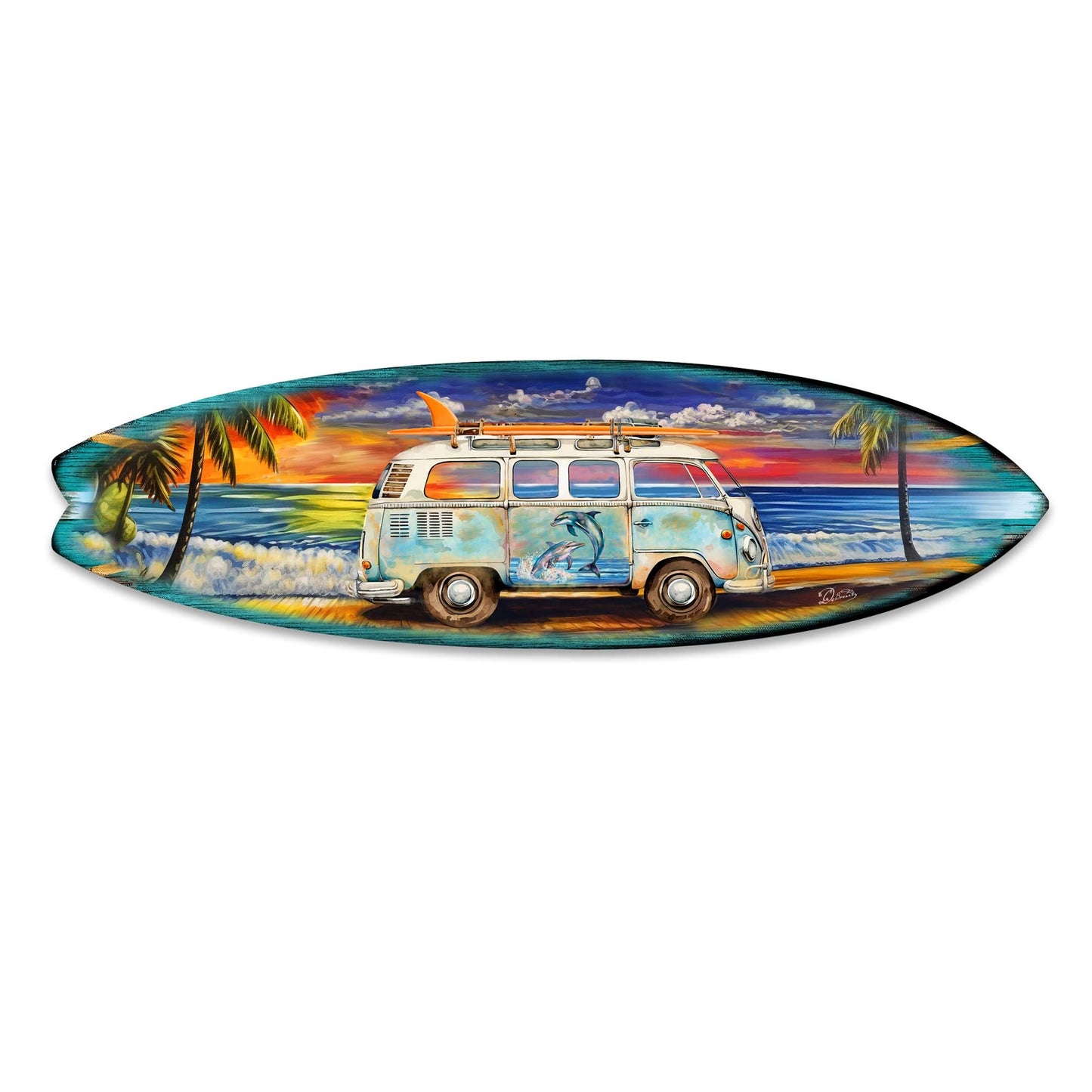 Surf Van at the Beach Surfboard Coastal Wall Art by G. DeBrekht - Coastal Holiday Decor - 8490120-2HS